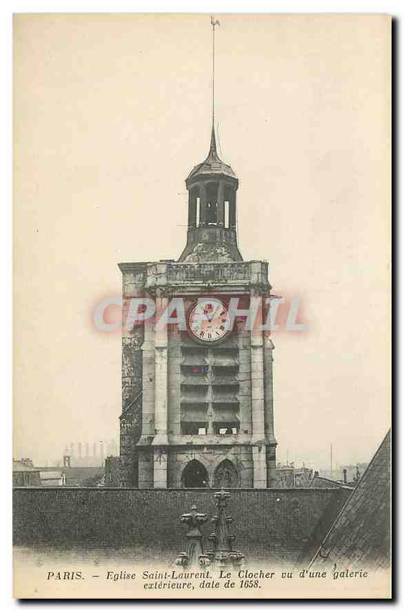 CPA Paris Eglise Saint Laurent le Clocher vu d'une Galerie exterieure date de 1658 