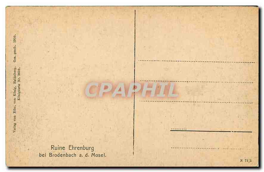 CPA Ruine Ehrenburg bei Brodenbach a d mosel  — Rückseite