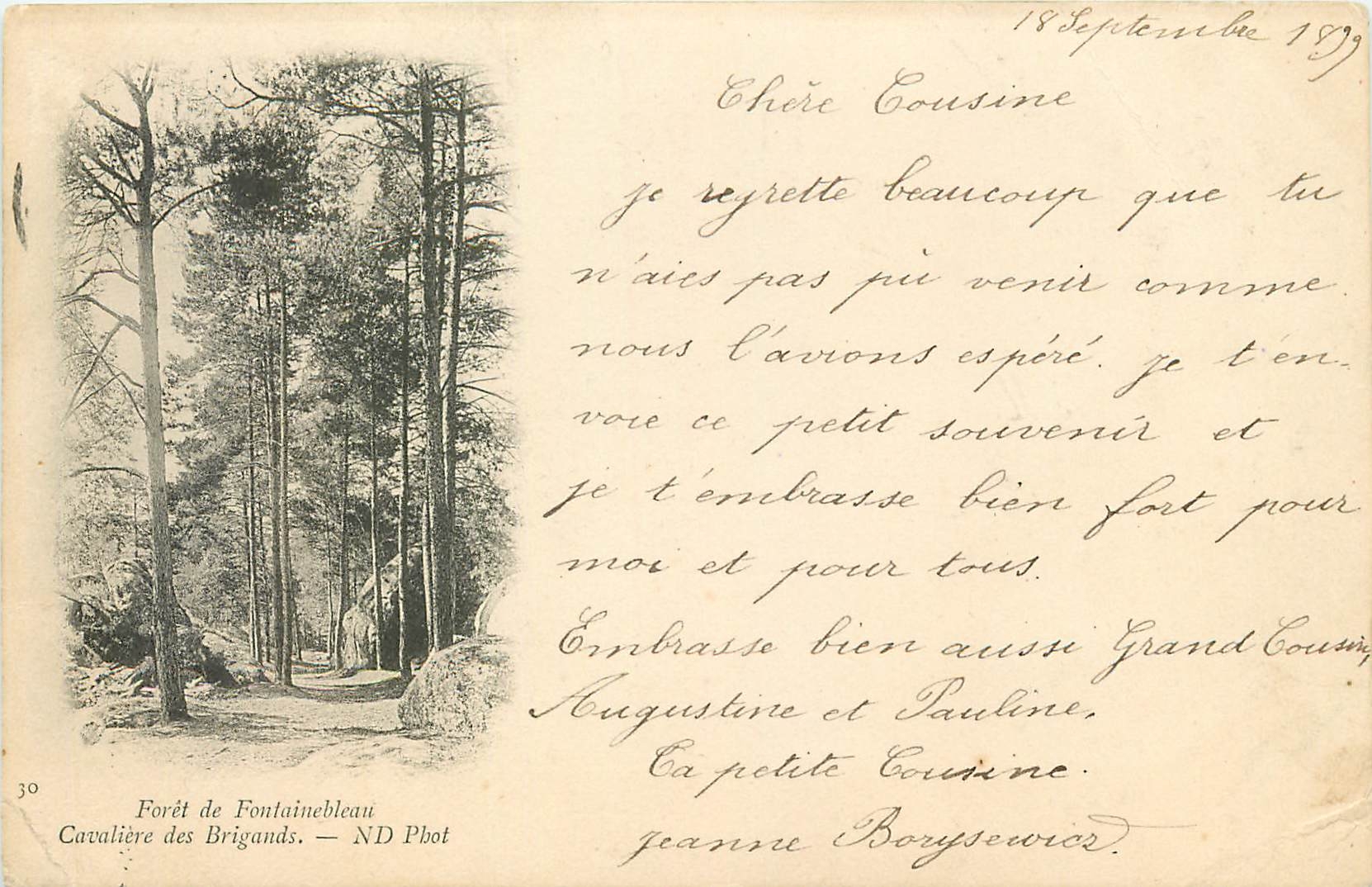 Cartolina d'epoca Foresta di Fontainebleau Cavaliere dei Briganti (carta 1899)