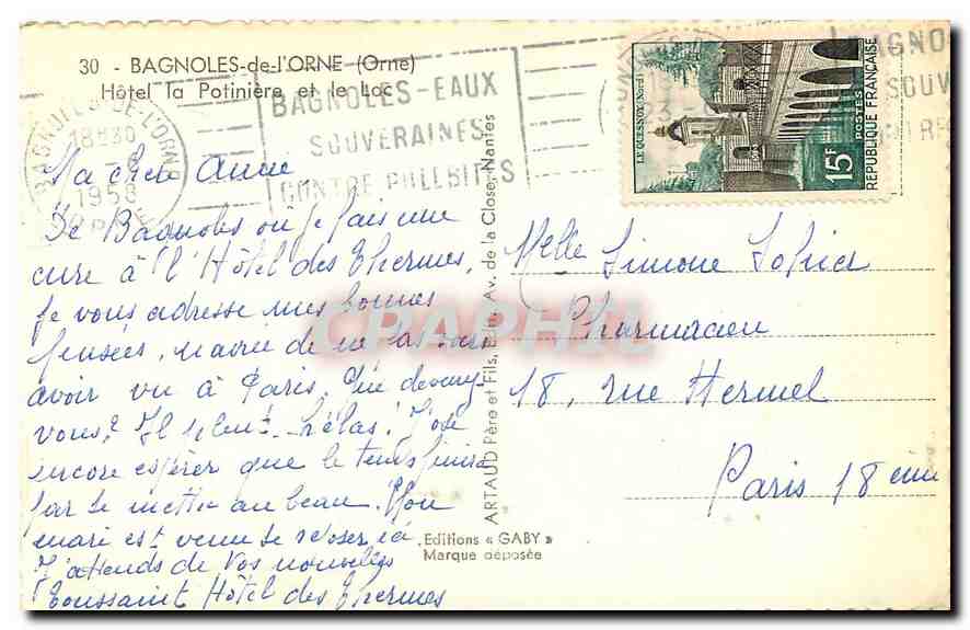 CPA Bagnoles de l'Orne Orne Hotel la Potiniere et le Lac  — Rückseite