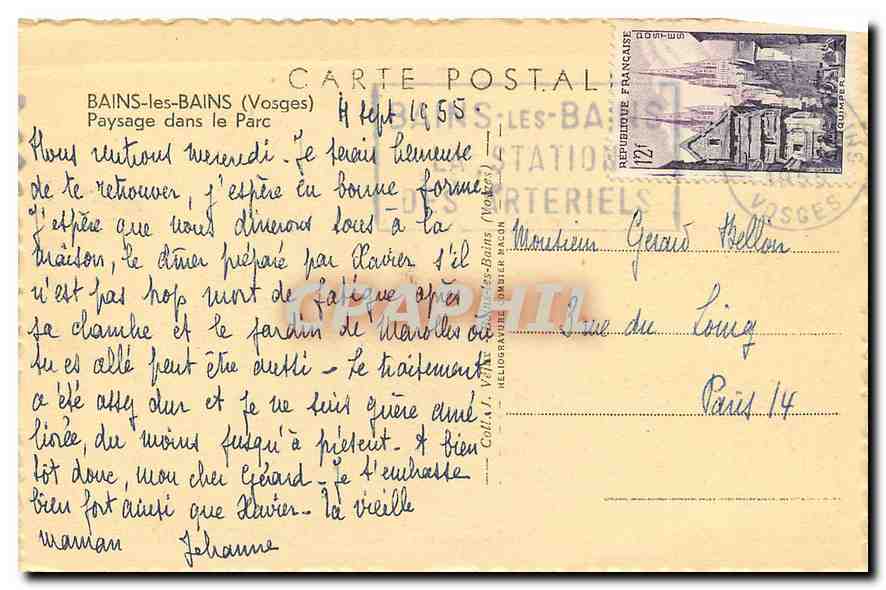 CPA Bains les Bains Vosges Paysage dans le Parc  — Rückseite