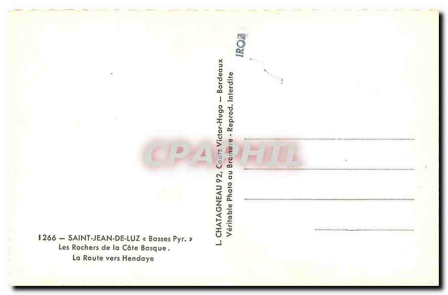 CPM Saint Jean de luz Basses Pyr les rochers de la Cote Basque la route vers Hendaye  — Verso