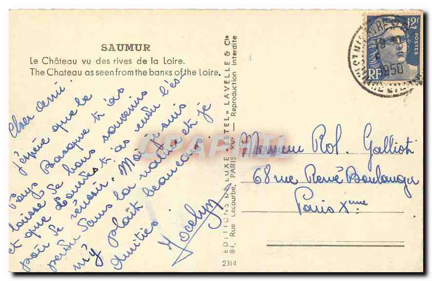 CPA Saumur le chateau vu des rives de la Loire  — Back