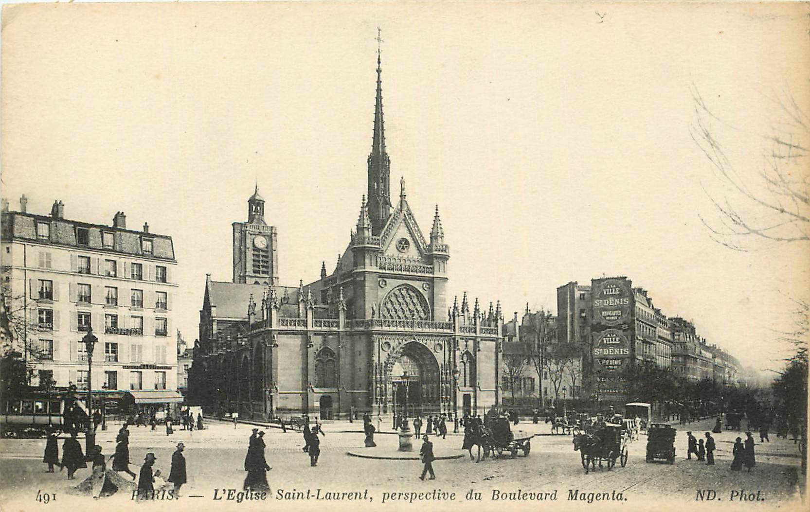CPA Paris l'Eglise Saint Laurent perspective du Boulevard Magenta 