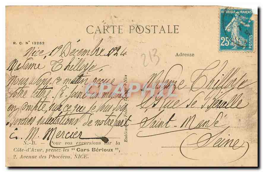 CPA La Cote d'Azur l'Esterel et les Alpes Maritimes  — Rückseite