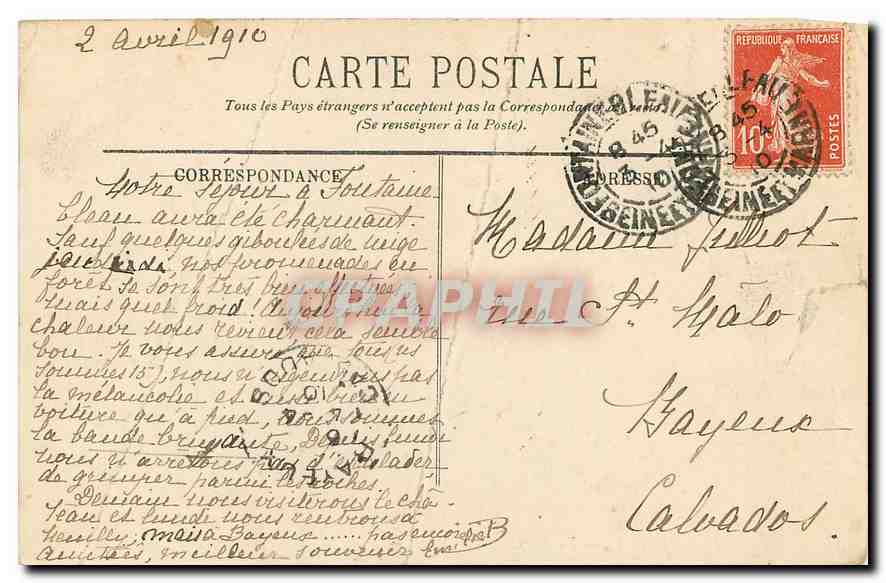 Fontainebleau — La Forêt — La Casquette du Jockey — LL. — N° 335 — Verso