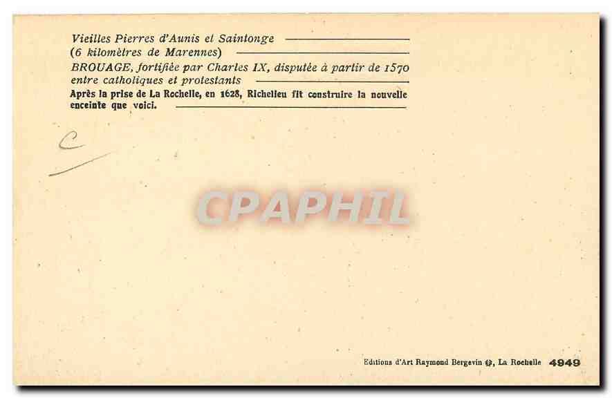 CPA Vieilles Pierres d'Aunis et Saintange Brouage  — Rückseite