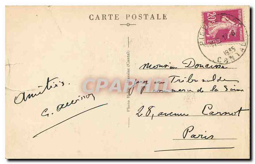 CPA Pierrefort Cantal Route de la Deverse un coin dangereux en amont a la Deveze  — Rückseite