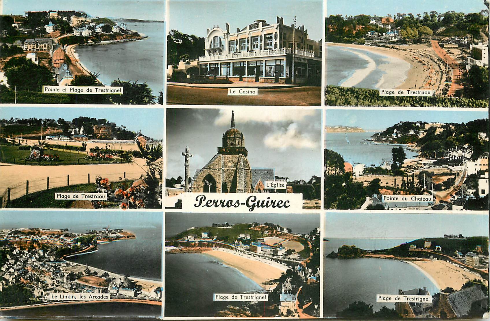 Perros-Guirec — Vue panoramique avec le Casino, les plages et l'église — Éditions Gaby, Nantes