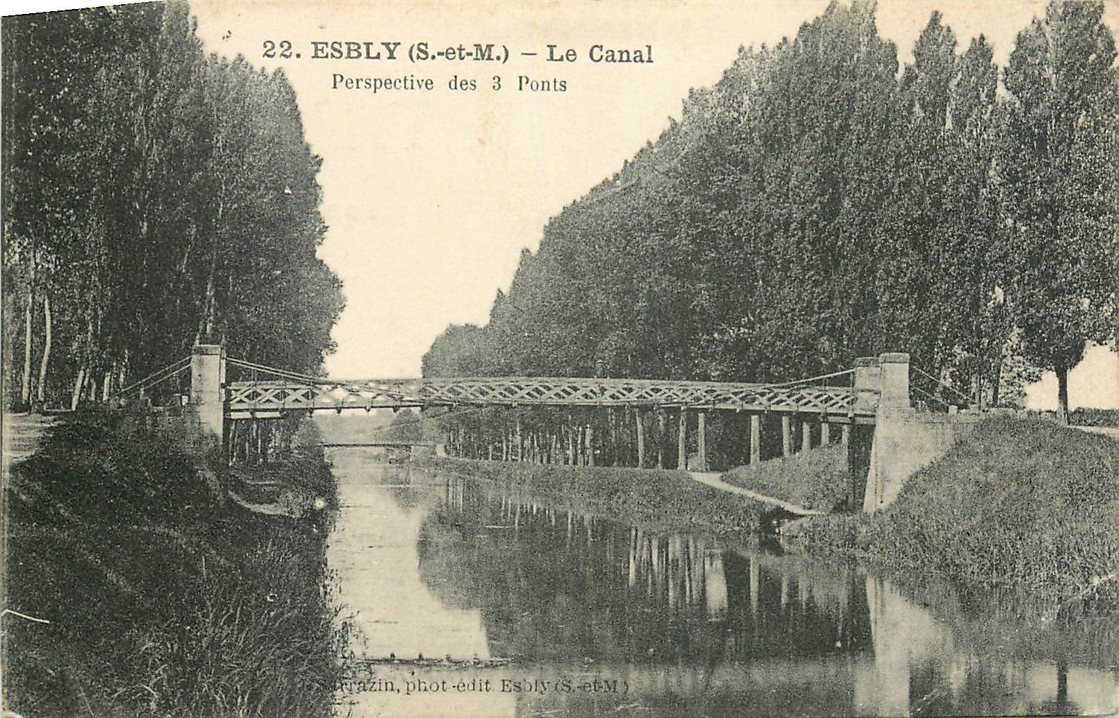 CPA Esbly S et M le canal perspective des 3 ponts 