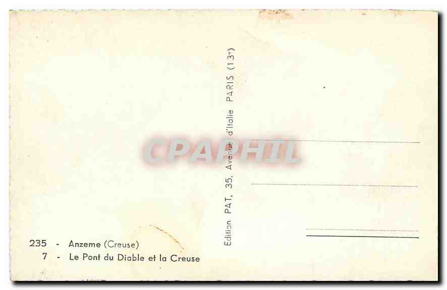 CPA Anzeme Creuse le pont du Diable et la Creuse  — Verso