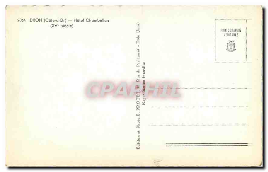 CPA Duon Cote d'Or Hotel Chambellan XV siecle  — Rückseite