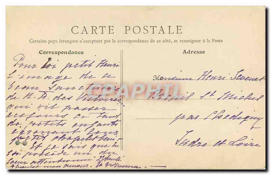 CPA Notre Dame des Victoires de Paris  — Verso
