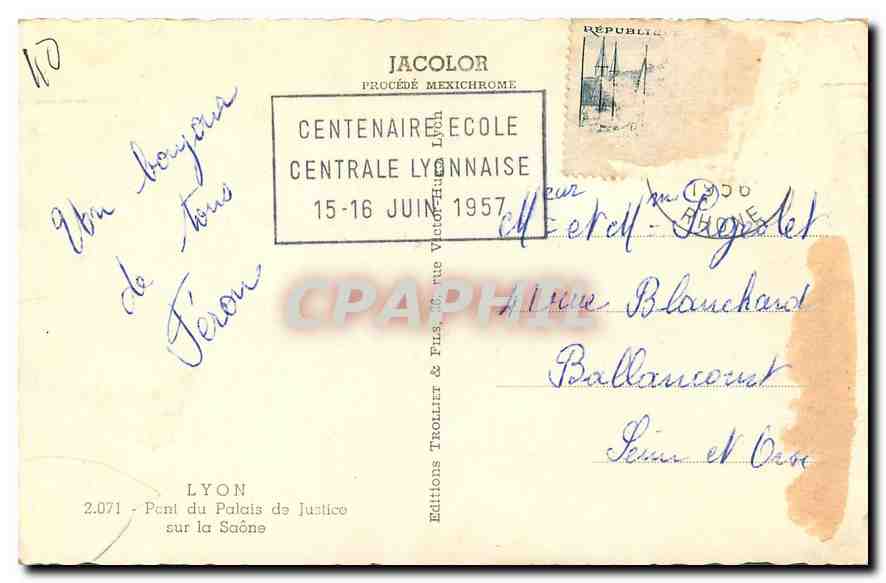 CPA Lyon Pont de Palais de Justice sur la Saone  — Verso