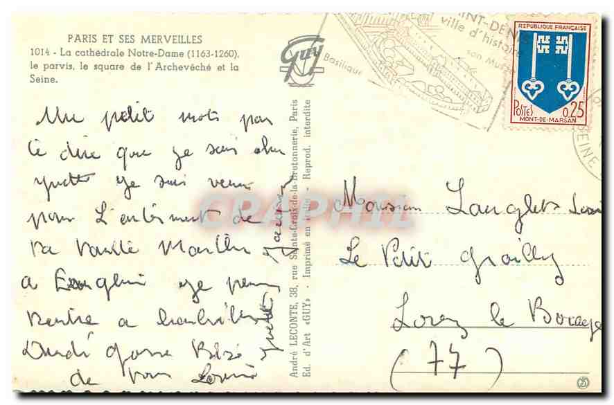 CPM Paris et ses Marveilles La Cathedrale Notre Dame  — Verso