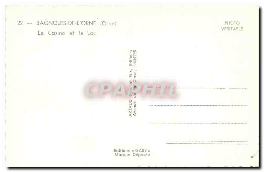 CPA Bagnoles de l'Orne Le Casino et le Lac  — Rückseite