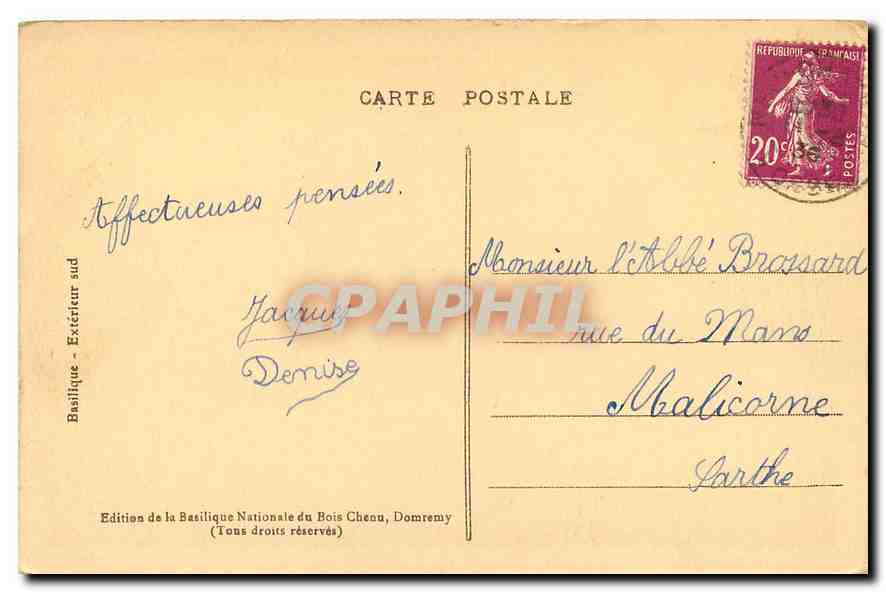 CPA Edition de la Basilique Nationale du Bois Chenu Domremy — Rückseite