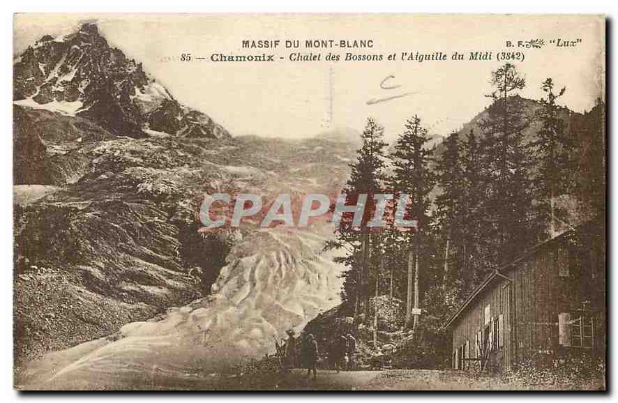 CPA Massif du Mont Blanc Chamonix Chatel des Bossons et l'Aiguille du Midi 