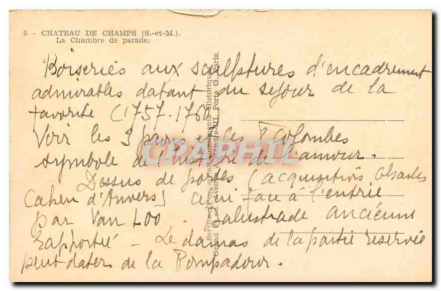 CPA Chateau de Champs S et M La Chambre de Parade  — Back