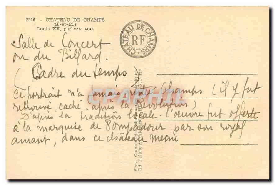 CPA Chateau de Champs S et M Louis XV par Van Log  — Back