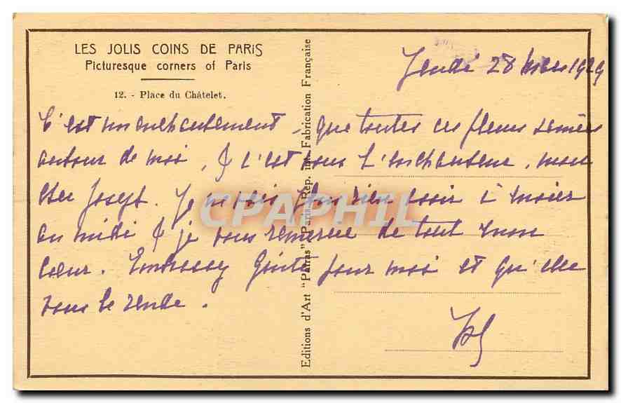 CPA Les Jolis Coins de Paris Place du Chatelet  — Rückseite