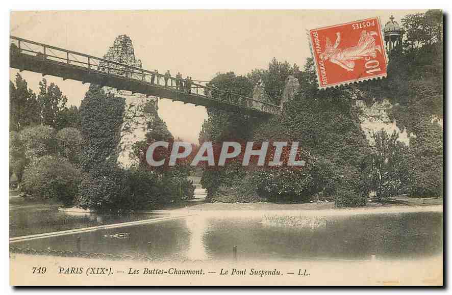 CPA Paris Les Buttes Chaumont Le Pont suspendu 