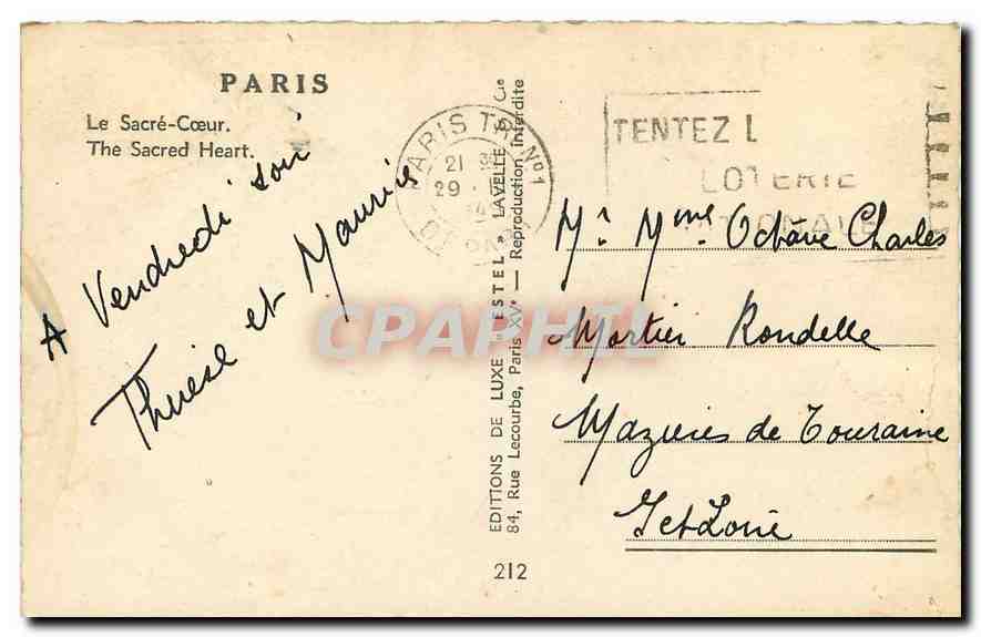 CPA Paris le Sacre Coeur  — Rückseite