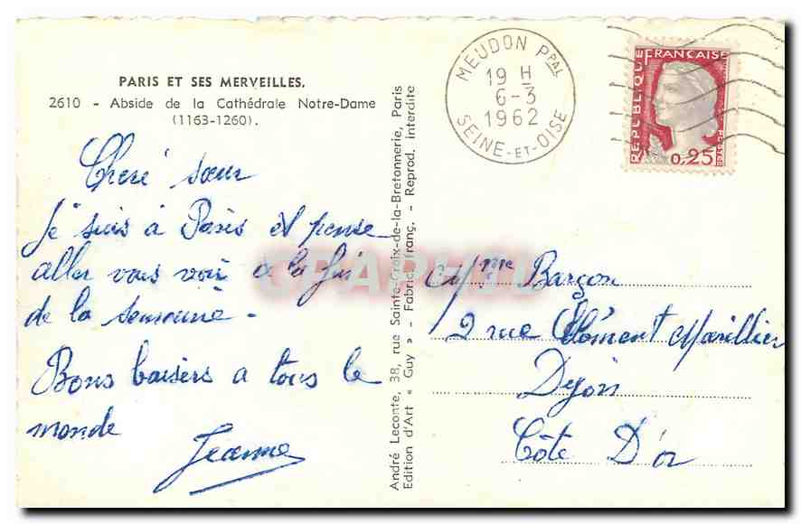 CPA Paris et ses Merveilles Abside de la Cathedrale Notre Dame  — Rückseite
