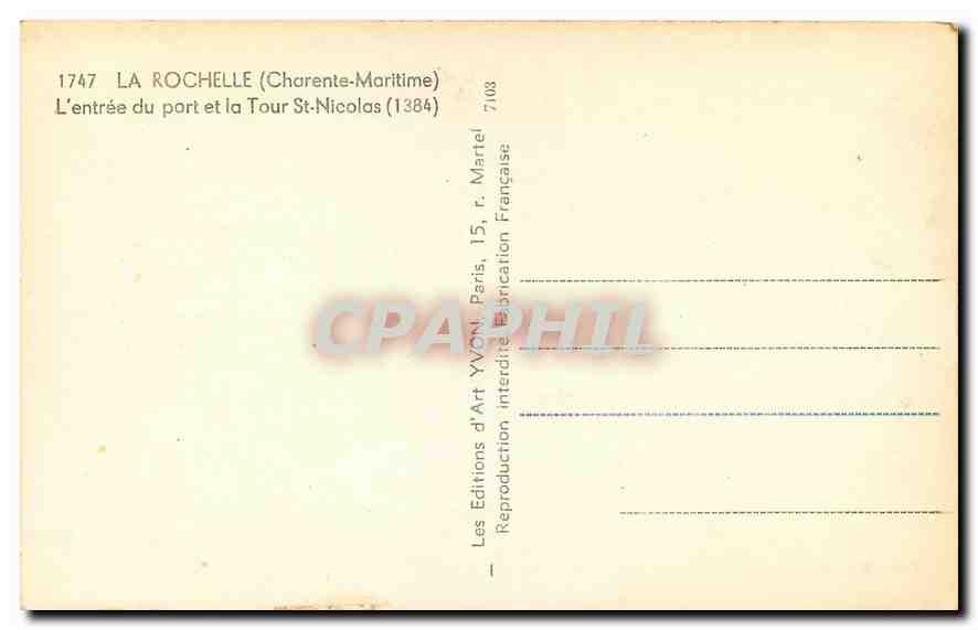 CPA La Rochelle Chatente Maritime L'entree du port et la Tour St Nicolas Bateaux — Verso