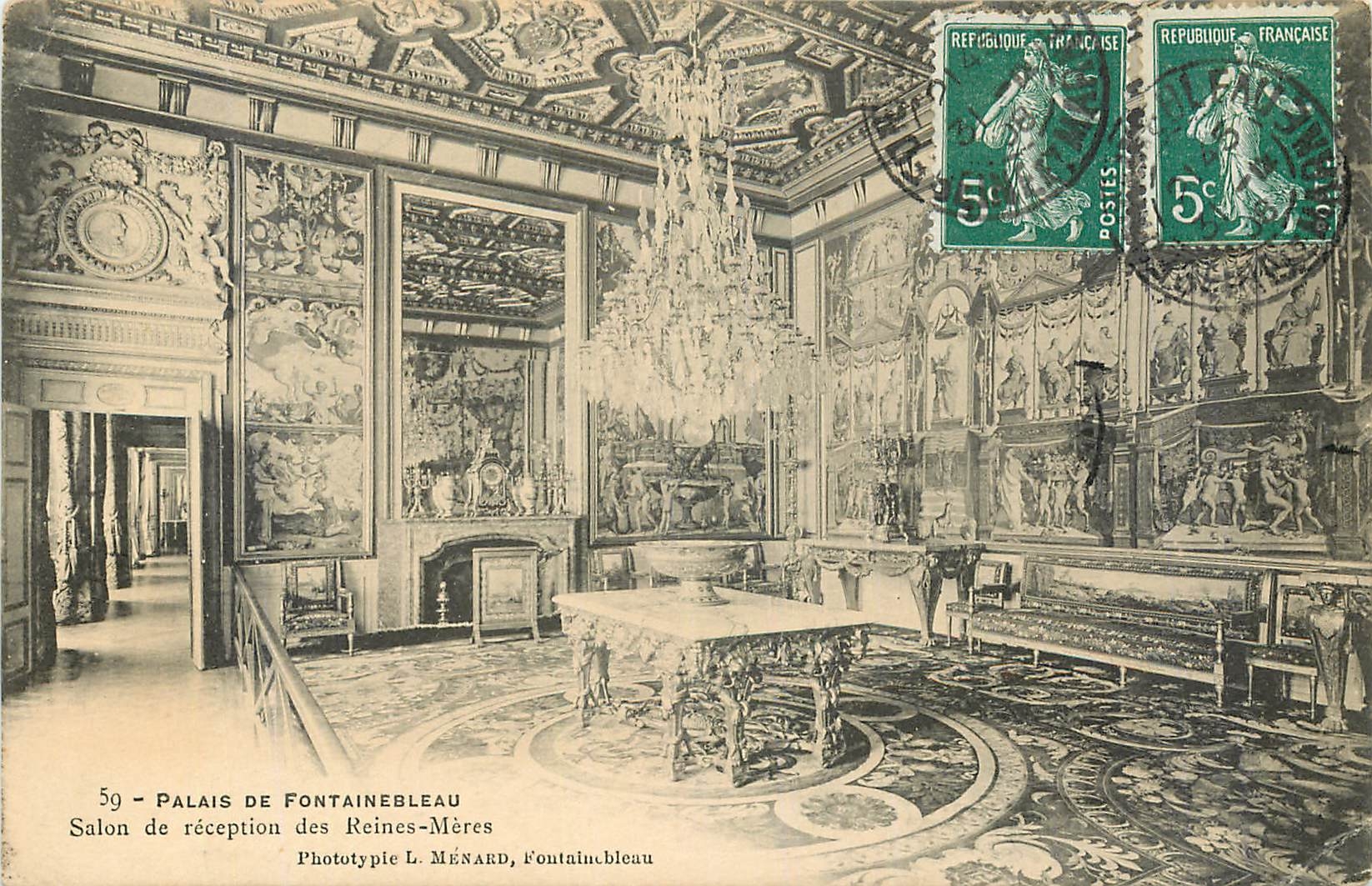 Schloss Fontainebleau — Empfangssaal der Königinmütter — Phototypie L. MÉNARD, Fontainebleau
