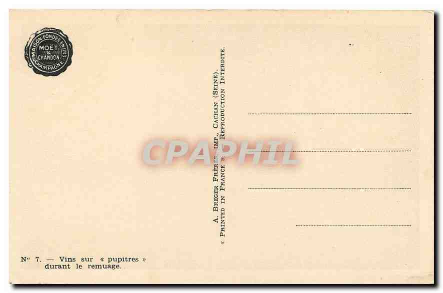 CPA Vins sur pupitres durant le remuage Champagne Moet & Chandon — Back