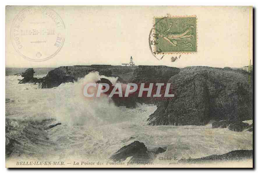 Belle-Île-en-Mer — La Pointe des Pouldains par tempête — Cliché E. de B. — Collection Anglaine