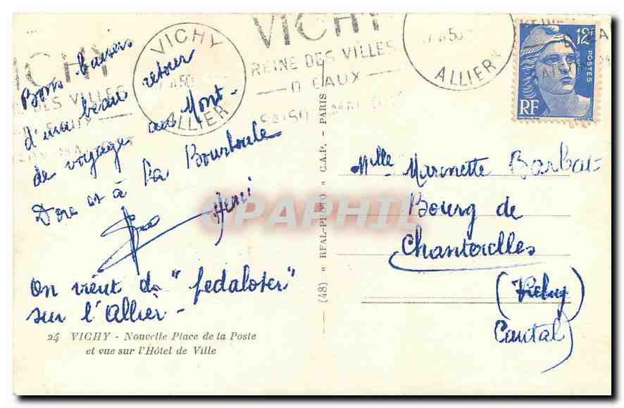 CPA Vichy Nouvelle Place de la Poste et vue sur l'Hotel de Ville  — Rückseite