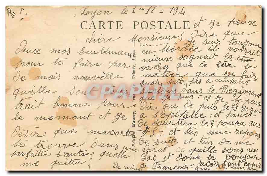 LYON — Hôpital Militaire Desgenettes — Cour intérieure — Lyon Artistique M. 355 — Verso