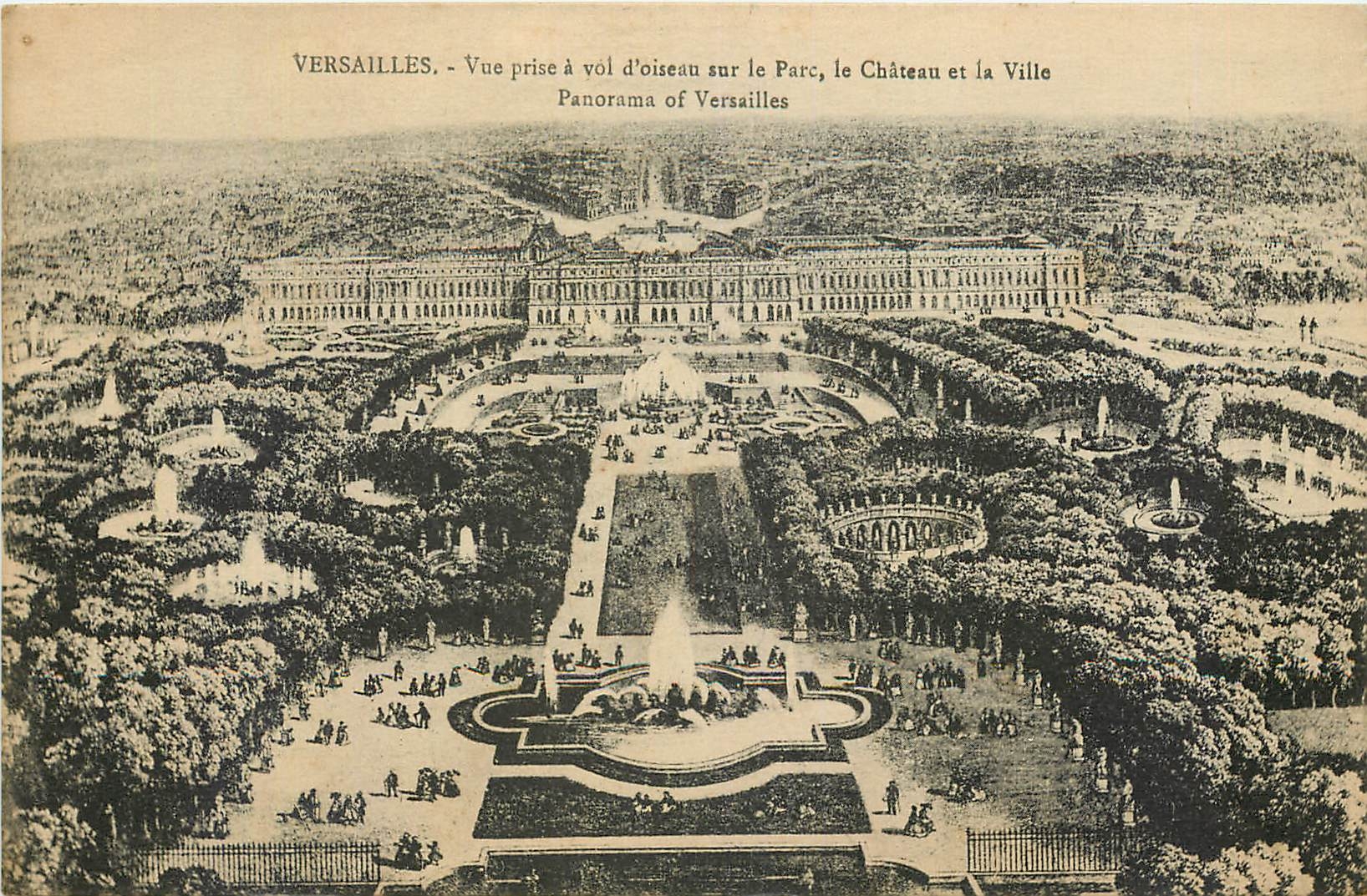 CPA Versailles Vue prise a vol d'oiseau sur le Parc le Chateau et la Ville 