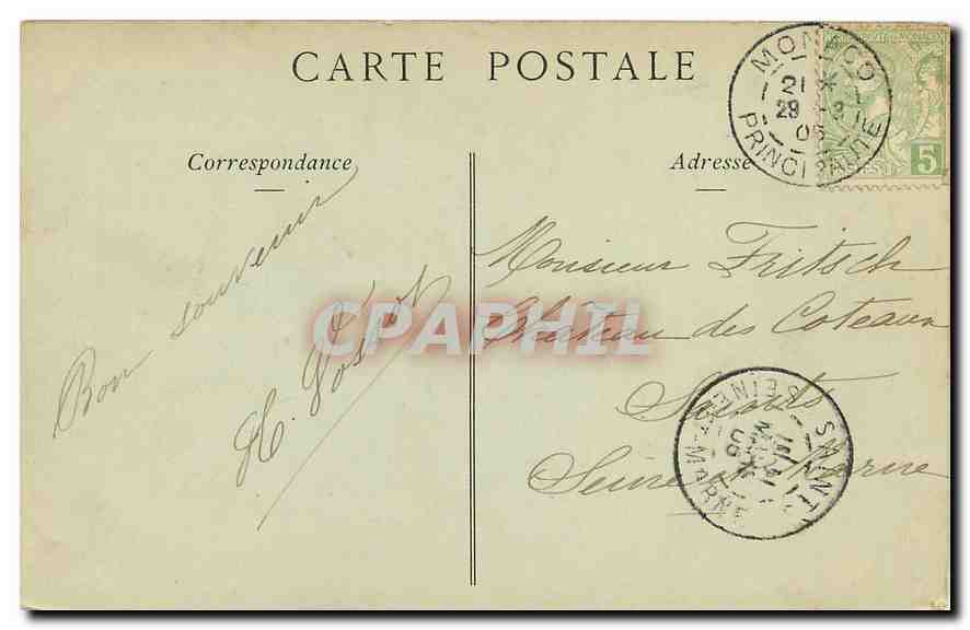 CPA Principaute de Monaco Le Palais du Prince et la Tete de Chien  — Rückseite