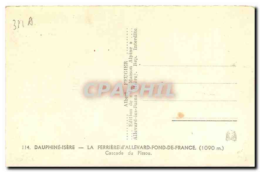 CPA Dauphine Isere la Ferriere d'Allevard Fond de France Cascade du Pissou  — Rückseite