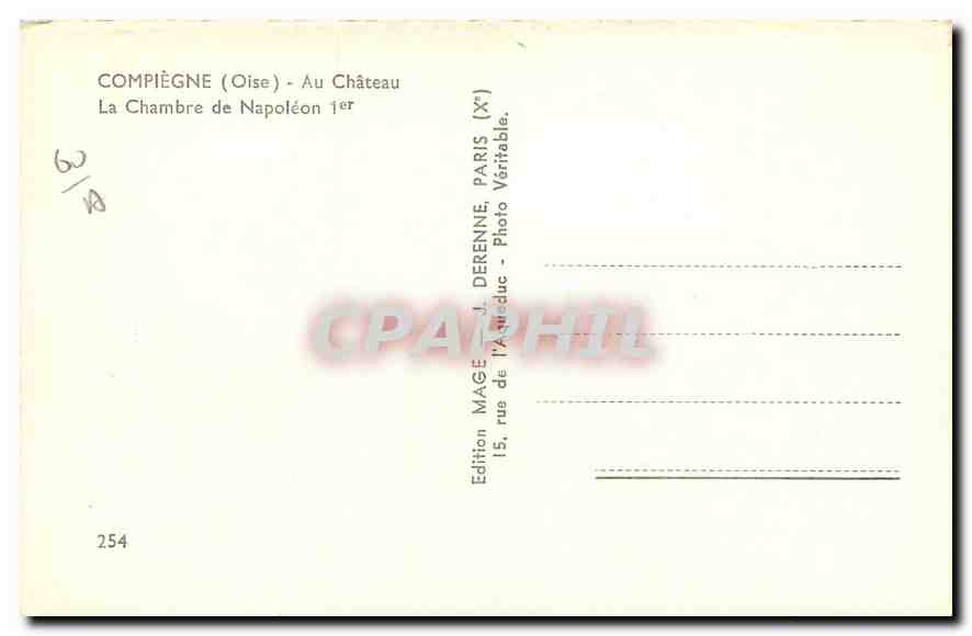 CPA Compiegne Oise au Chateau la Chambre de Napoleon Ier  — Rückseite