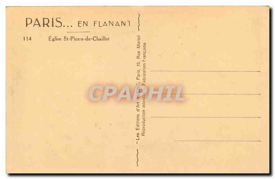 CPA Paris en Flanant Eglise St Pierre de Chaillot  — Rückseite