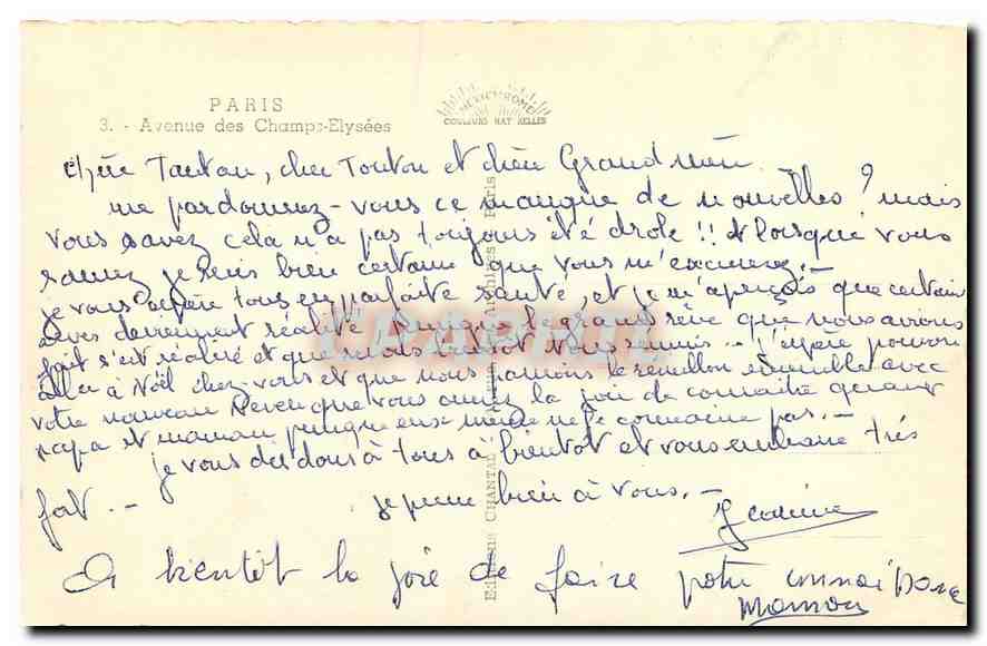 CPA Paris Avenue des Champs Elysees  — Rückseite