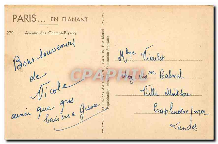 CPA Paris en Flanant Avenue des Champs Elysees  — Rückseite