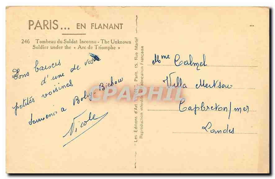 CPA Paris en flanant Tombeau du Soldat Inconny  — Rückseite