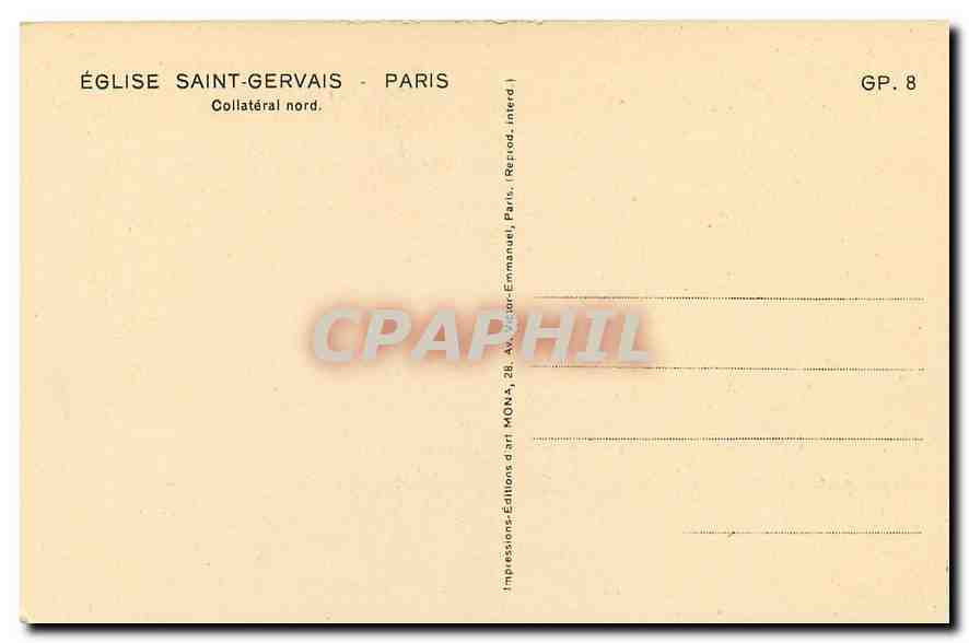 CPA Eglise Saint Gervais Paris Collaterale nord  — Verso