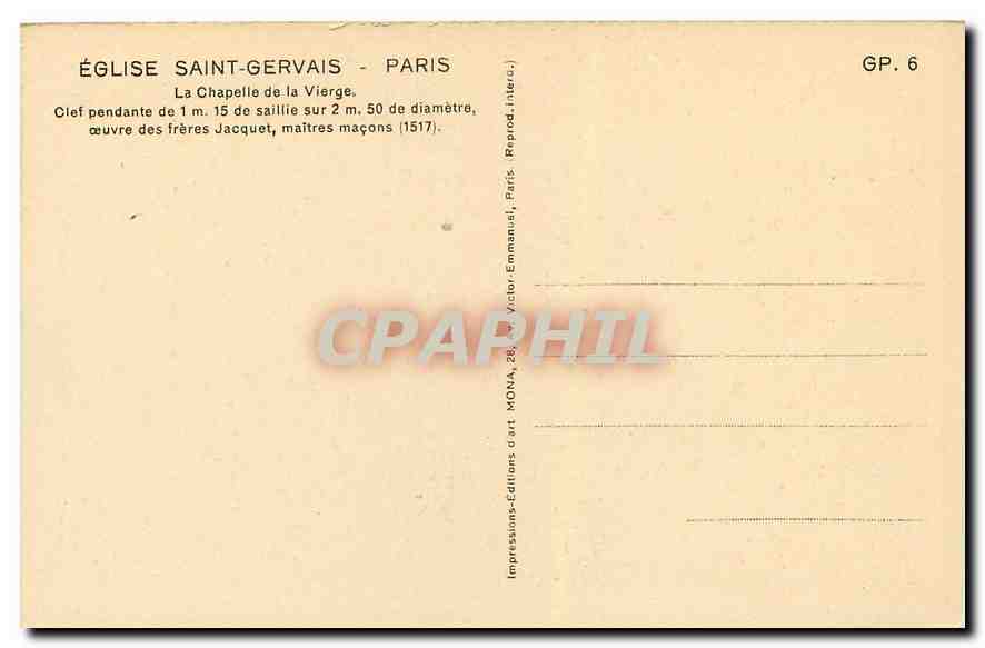 CPA Eglise Saint Gervais Paris la Chapelle de la Vierge Cief pendantemOeuvre des freres Jacquet mait — Verso