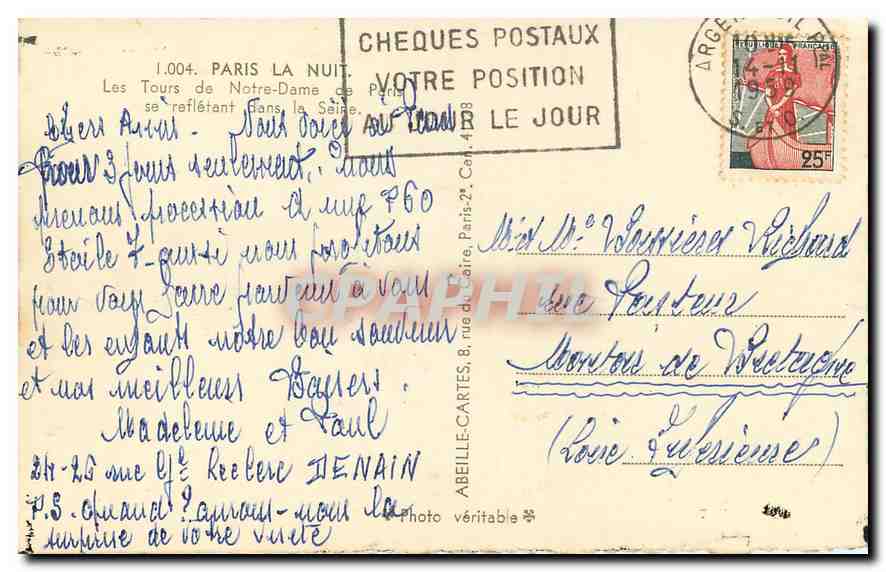 CPA Paris la Nuit les Tours de Notre Dame de Paris se refletant dans la Seine  — Rückseite