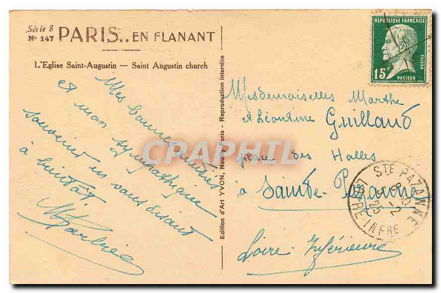 CPA Paris en Flanant l'Eglise Saint Augustin  — Rückseite