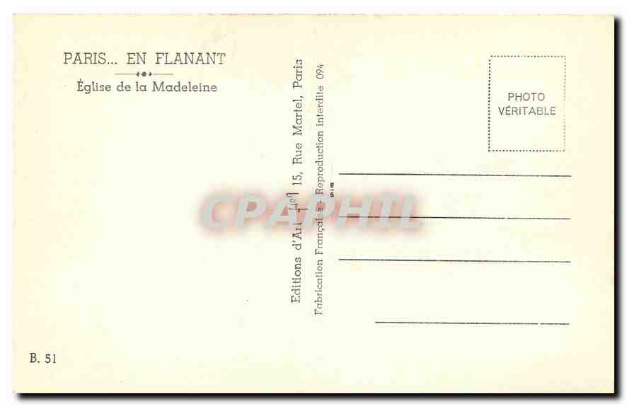 CPA Paris en flanant Eglise de la Madeleine  — Rückseite