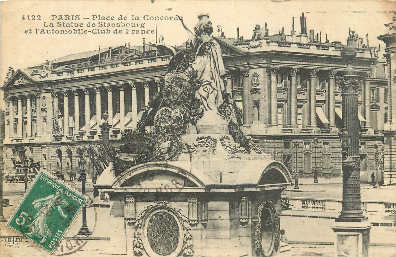 CPA Paris Place de la Concorde la statue de Strasbourg et l'Automobile Club de France 