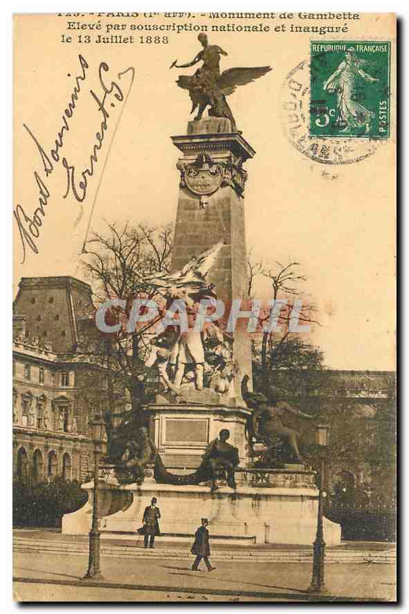 CPA Paris Monument de Gambetta Eleve par Souscription nationale et inaugure le 13 Juillet 1888 