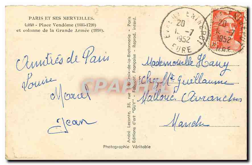 CPA Paris et ses Merveilles Place Vendome 1685 1720 et Colonne de la grande Armee 1810  — Rückseite